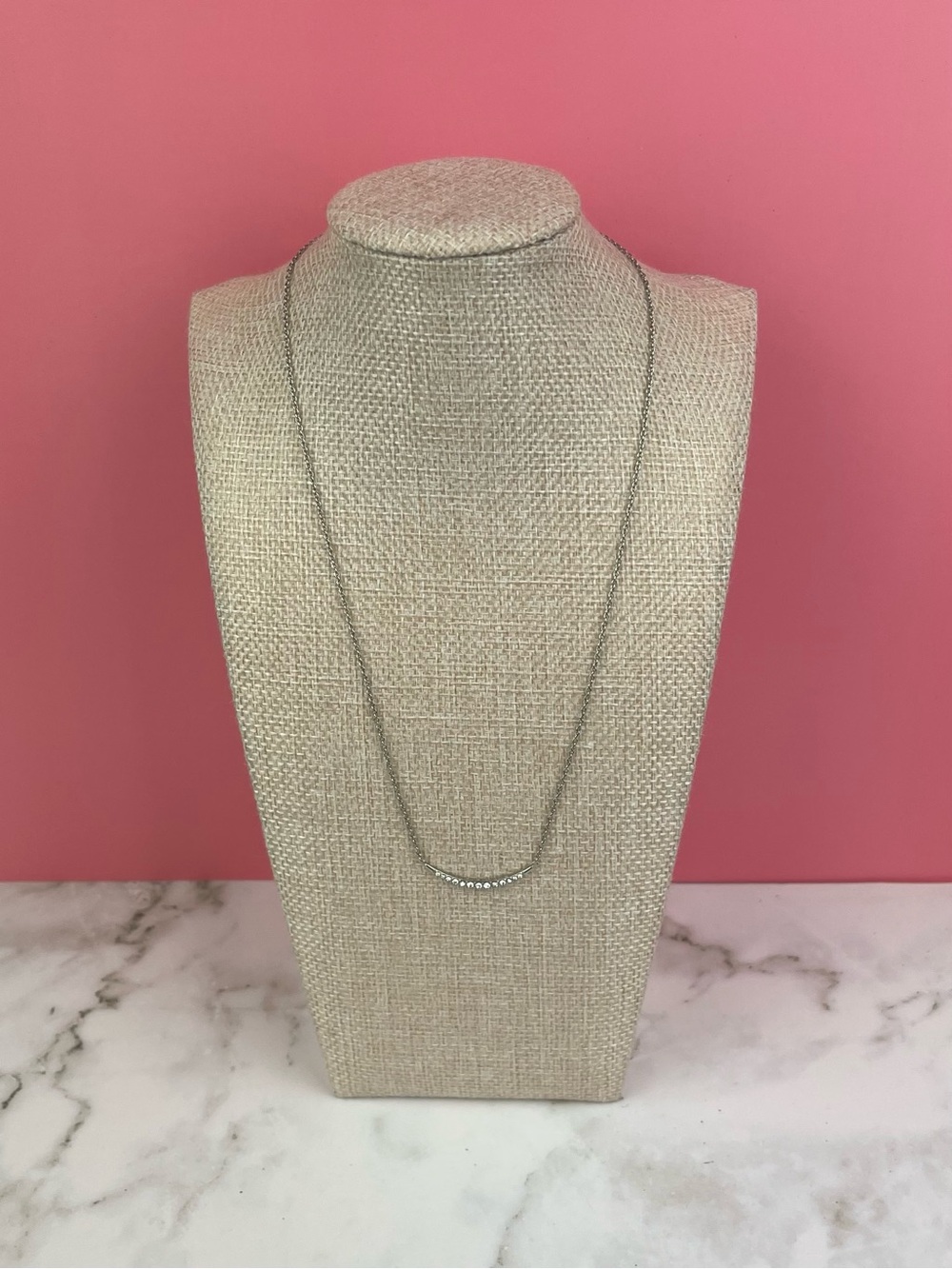 Fossil Stainless Steel CZ Curved Bar Pendant Necklace